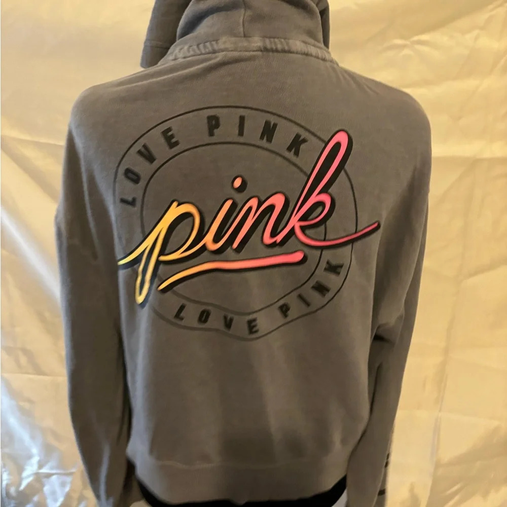 PINK Victorias Secret Logo Cropped Zip-up Hoodie Sweatshirt Small - Picture 5 of 11